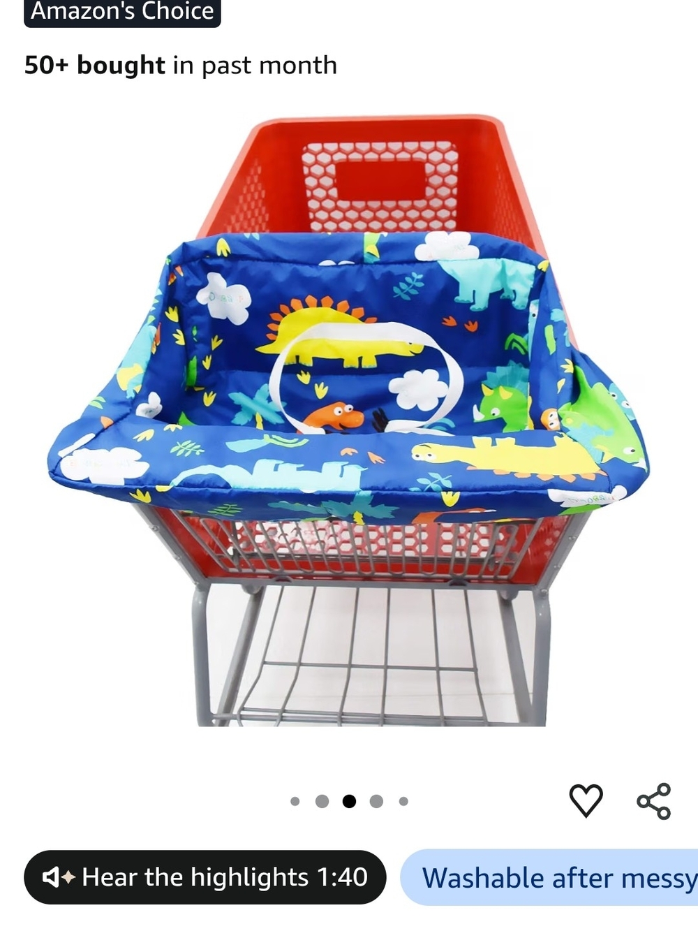 Kids Shopping Cart Cover/ Highchair Cover - Blue Dinosaur Print